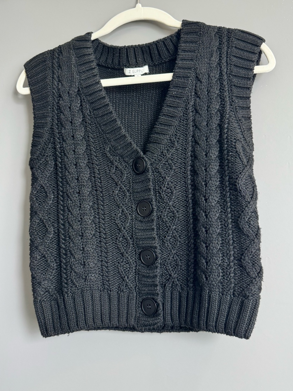 Z Supply WomensBlack Cable-Knit Button Front Sweater Vest